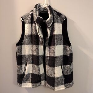 Check Fleece Zip Up Vest